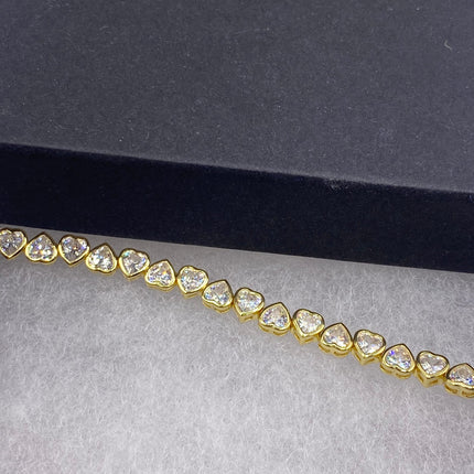 Heart Tennis Bracelet - Vintage Gold & Sterling Silver Cubic Zirconia Jewelry-Bracelets-TomWayne Jewelers