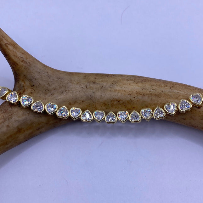 Heart Tennis Bracelet - Vintage Gold & Sterling Silver Cubic Zirconia Jewelry-Bracelets-TomWayne Jewelers