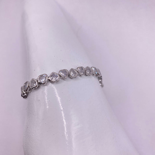 Vintage Heart Silver Tennis Bracelet | CZ Crystal Diamond Gemstone Golden 925 Sterling Silver Bracelet | Elegant Everyday Wedding or Prom
