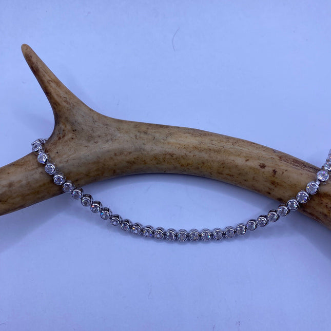 VintageSilver Tennis Bracelet | CZ Crystal Diamond Gemstone Golden 925 Sterling Silver Bracelet | Elegant Everyday Wedding or Prom