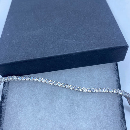 VintageSilver Tennis Bracelet | CZ Crystal Diamond Gemstone Golden 925 Sterling Silver Bracelet | Elegant Everyday Wedding or Prom