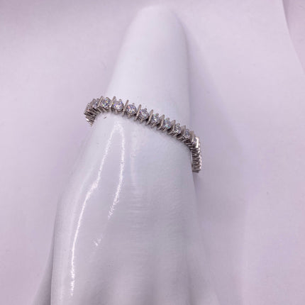 Vintage Silver Tennis Bracelet | CZ Crystal Diamond Gemstone Golden 925 Sterling Silver Bracelet | Elegant Everyday Wedding or Prom