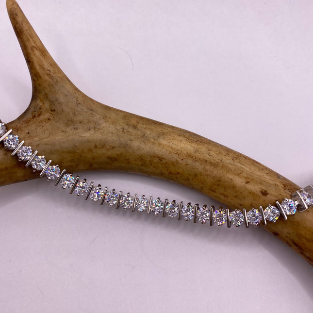 Vintage Silver Tennis Bracelet | CZ Crystal Diamond Gemstone Golden 925 Sterling Silver Bracelet | Elegant Everyday Wedding or Prom