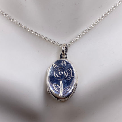 Vintage Silver Photo Locket | Tiny Etched Memory Charm Pendant | 925 Sterling Silver Delicate Chain Necklace | Perfect for Small Photos