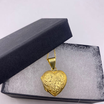 Vintage Gold Locket | Tiny Gold Heart Photo Memory Charm Pendant | 925 Sterling Silver Delicate Chain | Small Photo Mini Memory Necklace