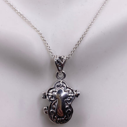 Vintage Silver Locket | Silver Cross Photo Memory Charm Pendant | 925 Sterling Silver Delicate Chain | Small Photo Mini Memory Necklace