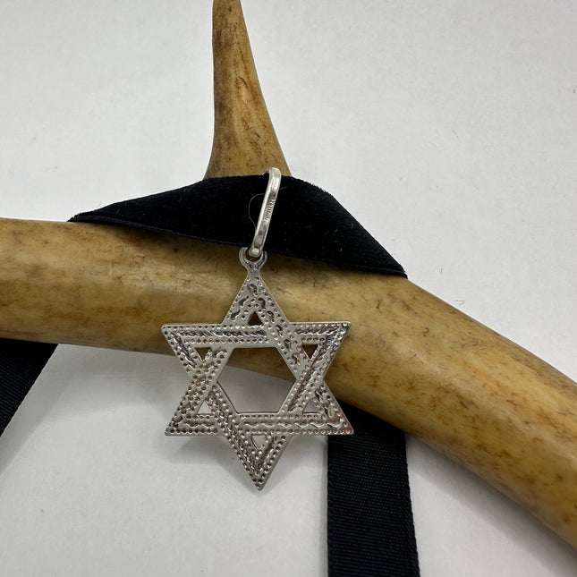 Vintage Silver Star of David Pendant Choker Necklace | 925 Sterling Silver Jewish Star Velvet Ribbon Statement Charm Choker Necklace