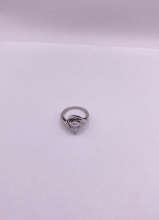 Vintage Silver Ring | Cubic Zirconia Clear Crystal Diamond Boho Cocktail | 925 Sterling Silver Antique Pave Set Wedding Band Engagement Ring