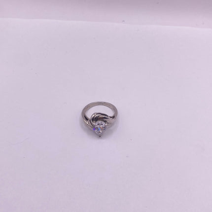 Vintage Silver Ring | Cubic Zirconia Clear Crystal Diamond Boho Cocktail | 925 Sterling Silver Antique Pave Set Wedding Band Engagement Ring