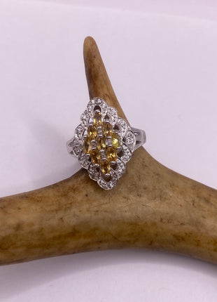 Vintage Silver Ring | Crystal Diamond Boho Cocktail | 925 Sterling Silver Antique Pave Set Wedding Band Engagement Ring