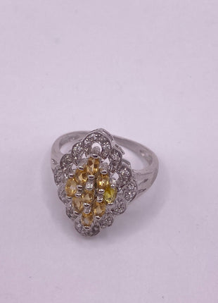 Vintage Silver Ring | Crystal Diamond Boho Cocktail | 925 Sterling Silver Antique Pave Set Wedding Band Engagement Ring