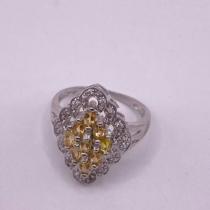 Vintage Silver Ring | Crystal Diamond Boho Cocktail | 925 Sterling Silver Antique Pave Set Wedding Band Engagement Ring