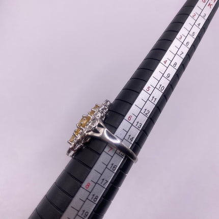 Vintage Silver Ring | Crystal Diamond Boho Cocktail | 925 Sterling Silver Antique Pave Set Wedding Band Engagement Ring