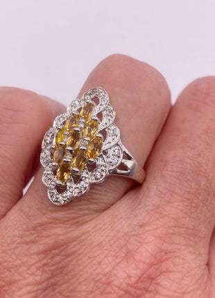 Vintage Silver Ring | Crystal Diamond Boho Cocktail | 925 Sterling Silver Antique Pave Set Wedding Band Engagement Ring