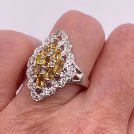 Vintage Silver Ring | Crystal Diamond Boho Cocktail | 925 Sterling Silver Antique Pave Set Wedding Band Engagement Ring