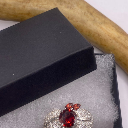 Vintage Silver Ring | Crystal Diamond Red Garnet Boho Cocktail | 925 Sterling Silver Antique Wedding Band Engagement Ring