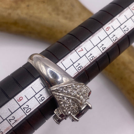 Vintage Silver Ring | Crystal Diamond Red Garnet Boho Cocktail | 925 Sterling Silver Antique Wedding Band Engagement Ring