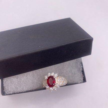 Vintage Silver Ring | Crystal Diamond Red Garnet Boho Cocktail | 925 Sterling Silver Antique Wedding Band Engagement Ring