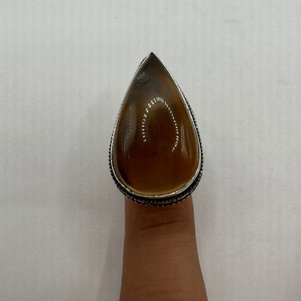 Vintage Gemstone Ring | Boho Deep Red Carnelian Silver Band | Silver Finished Bronze Statement Cocktail Ring