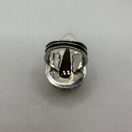 Vintage Gemstone Ring | Boho Deep Red Carnelian Silver Band | Silver Finished Bronze Statement Cocktail Ring