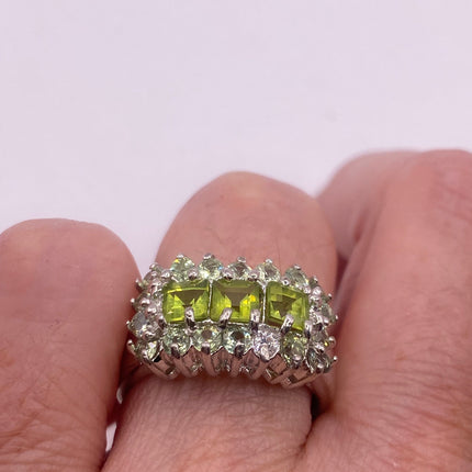 Vintage Silver Ring | Crystal Diamond Green Chrome Diopside Boho Cocktail | Gold 925 Sterling Silver Antique Wedding Band Engagement Ring