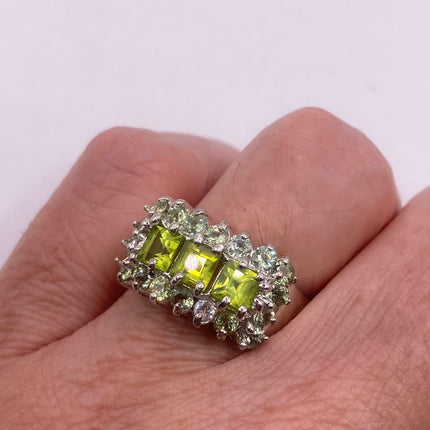 Vintage Silver Ring | Crystal Diamond Green Chrome Diopside Boho Cocktail | Gold 925 Sterling Silver Antique Wedding Band Engagement Ring