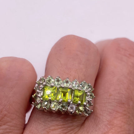 Vintage Silver Ring | Crystal Diamond Green Chrome Diopside Boho Cocktail | Gold 925 Sterling Silver Antique Wedding Band Engagement Ring