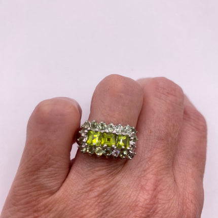 Vintage Silver Ring | Crystal Diamond Green Chrome Diopside Boho Cocktail | Gold 925 Sterling Silver Antique Wedding Band Engagement Ring