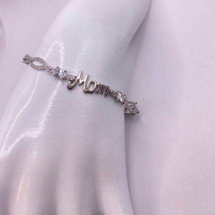 Vintage Silver Bracelet | Cubic Zirconia Clear Crystal Diamond Gemstone Mom Gift Charm Bracelet | Silver Finished Bronze Eternity Bracelet