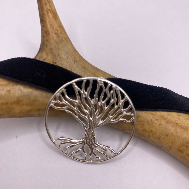 Vintage Silver Pendant Choker Necklace | Spiritual Tree of Life Charm 925 Sterling Silver Black Velvet Choker Necklace
