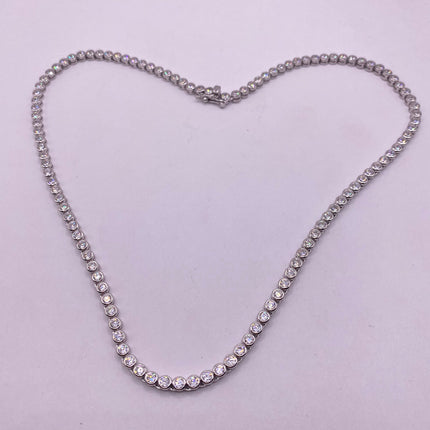 Vintage Silver Necklace | Bezel Set Cubic Zirconia Crystal Diamond Gemstone | 925 Sterling Silver Eternity Chain Tennis Necklace