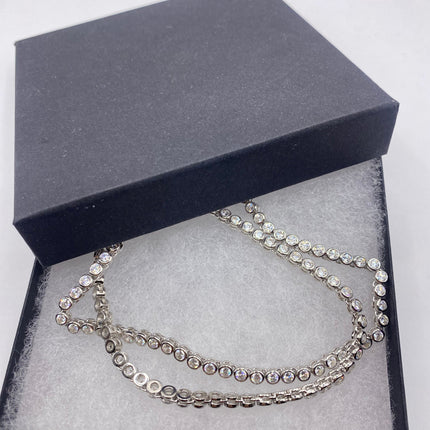 Vintage Silver Necklace | Bezel Set Cubic Zirconia Crystal Diamond Gemstone | 925 Sterling Silver Eternity Chain Tennis Necklace