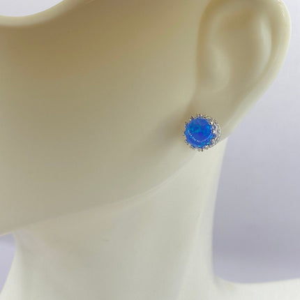Tiny Silver Earrings | Mini Blue Fire Opal Gemstone | 925 Sterling Silver Dainty Stud Button Earrings