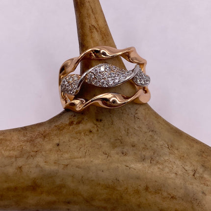 Vintage Gold Ring | Cubic Zirconia Crystal Diamond Gemstones 9k Gold Filled Wedding Band | Unique Gift Statement Cocktail Ring