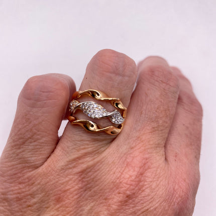 Vintage Gold Ring | Cubic Zirconia Crystal Diamond Gemstones 9k Gold Filled Wedding Band | Unique Gift Statement Cocktail Ring