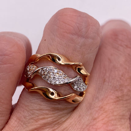 Vintage Gold Ring | Cubic Zirconia Crystal Diamond Gemstones 9k Gold Filled Wedding Band | Unique Gift Statement Cocktail Ring