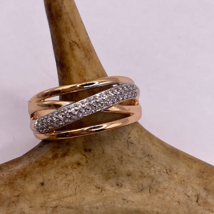 Vintage Gold Ring | Cubic Zirconia Crystal Diamond Gemstones 9k Gold Filled Band | Unique Gift Statement Cocktail Ring