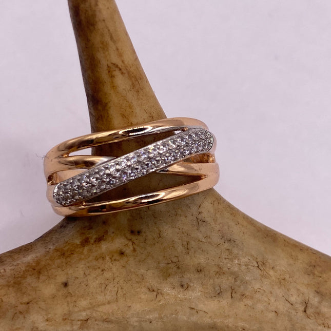 Vintage Gold Ring | Cubic Zirconia Crystal Diamond Gemstones 9k Gold Filled Band | Unique Gift Statement Cocktail Ring