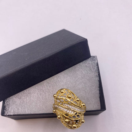 Vintage Gold Ring | Cubic Zirconia Crystal Diamond Gemstones 9k Gold Filled Band | Unique Gift Statement Cocktail Ring
