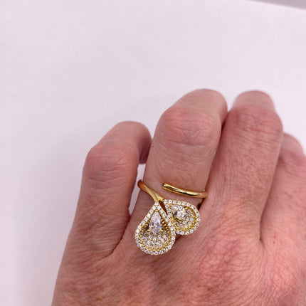 Vintage Gold Ring | Cubic Zirconia Crystal Diamond Gemstones 9k Gold Filled Band | Unique Gift Statement Cocktail Ring