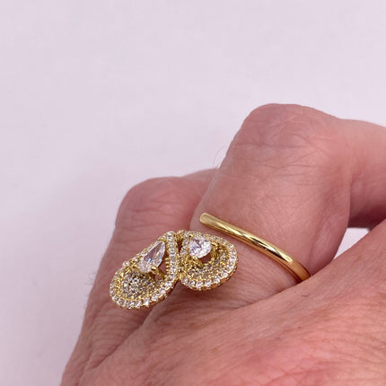 Vintage Gold Ring | Cubic Zirconia Crystal Diamond Gemstones 9k Gold Filled Band | Unique Gift Statement Cocktail Ring