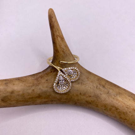 Vintage Gold Ring | Cubic Zirconia Crystal Diamond Gemstones 9k Gold Filled Band | Unique Gift Statement Cocktail Ring