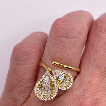 Vintage Gold Ring | Cubic Zirconia Crystal Diamond Gemstones 9k Gold Filled Band | Unique Gift Statement Cocktail Ring
