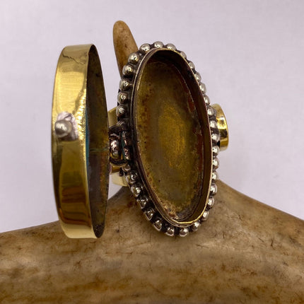 Vintage Gold Bronze Poison Ring | Turquoise Howlite Unique Gift Statement Ring