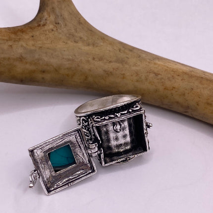 Vintage Silver Bronze Poison Ring | Turquoise Howlite Unique Gift Statement Ring