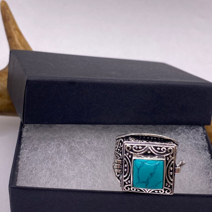 Vintage Silver Bronze Poison Ring | Turquoise Howlite Unique Gift Statement Ring