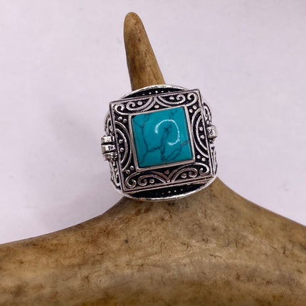 Vintage Silver Bronze Poison Ring | Turquoise Howlite Unique Gift Statement Ring