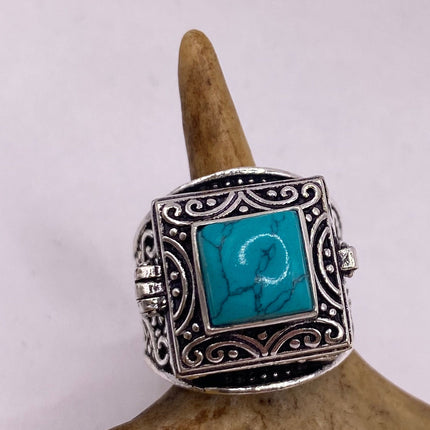Vintage Silver Bronze Poison Ring | Turquoise Howlite Unique Gift Statement Ring