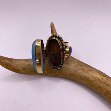 Vintage Gold Bronze Poison Ring | Turquoise Howlite Unique Gift Statement Ring