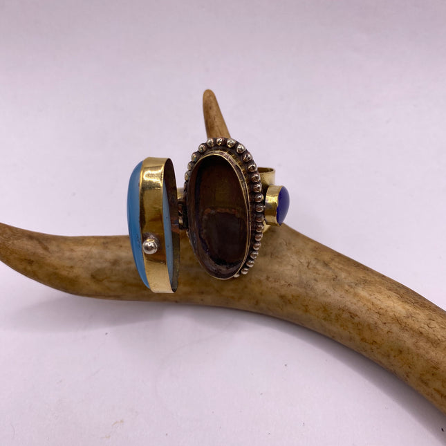 Vintage Gold Bronze Poison Ring | Turquoise Howlite Unique Gift Statement Ring